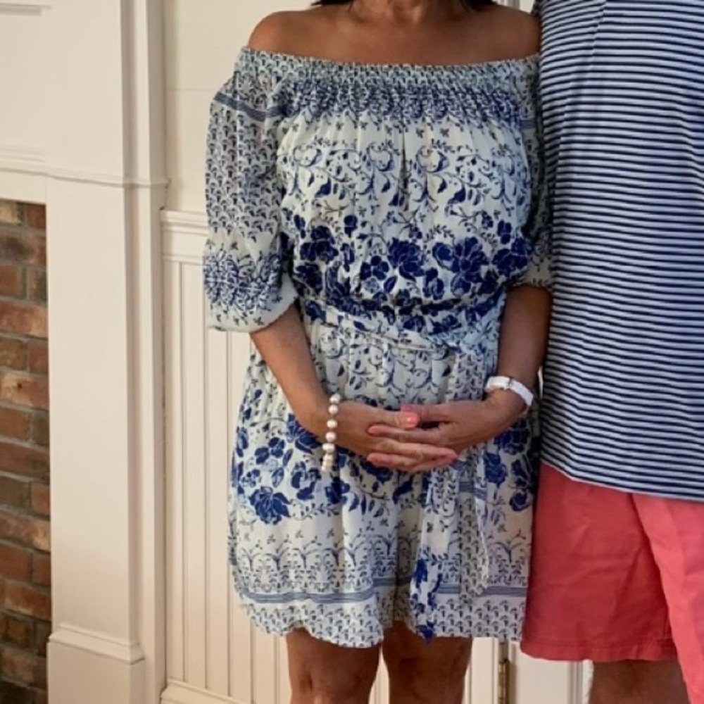 Elegant Blue Floral Off-Shoulder Romper